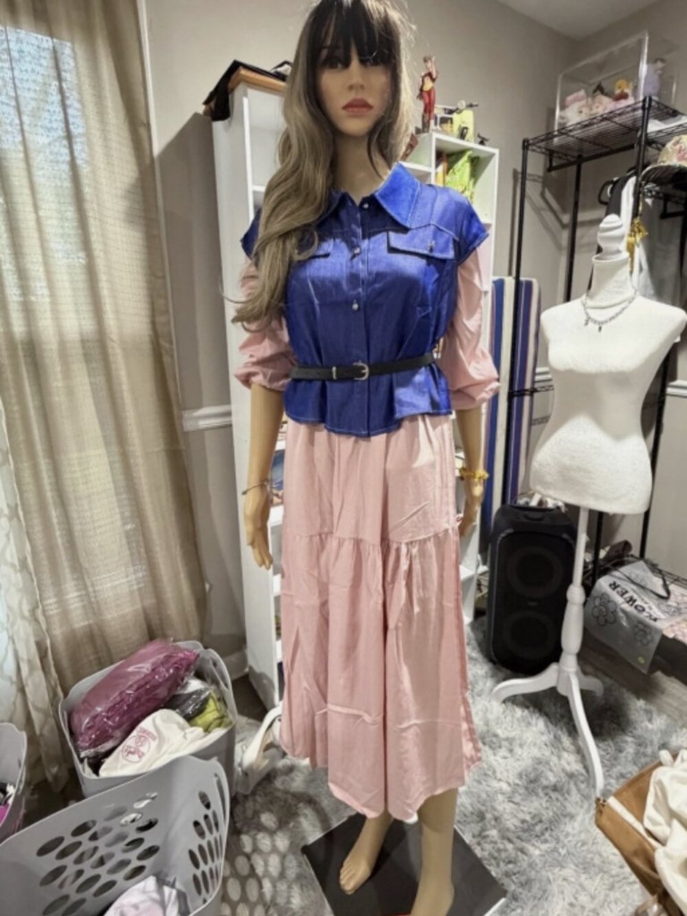 3PC Layered Midi Dress Set Pink & Blue One Size Fits S-L Boutique Style Outfit